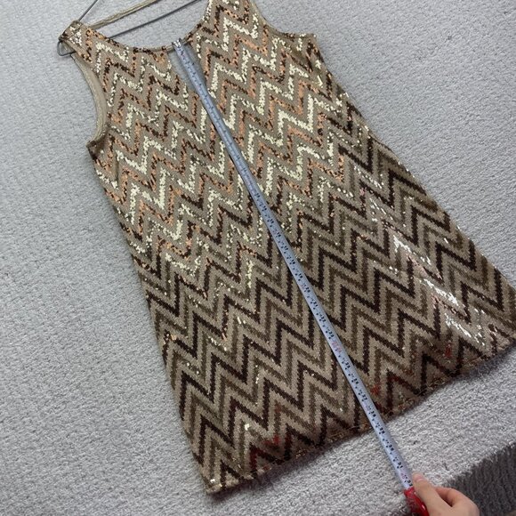 Y2K Miss Me Gold Zig Zag Sequined Prom Formal Shift Dress Women's Sz S - Picture 7 of 12